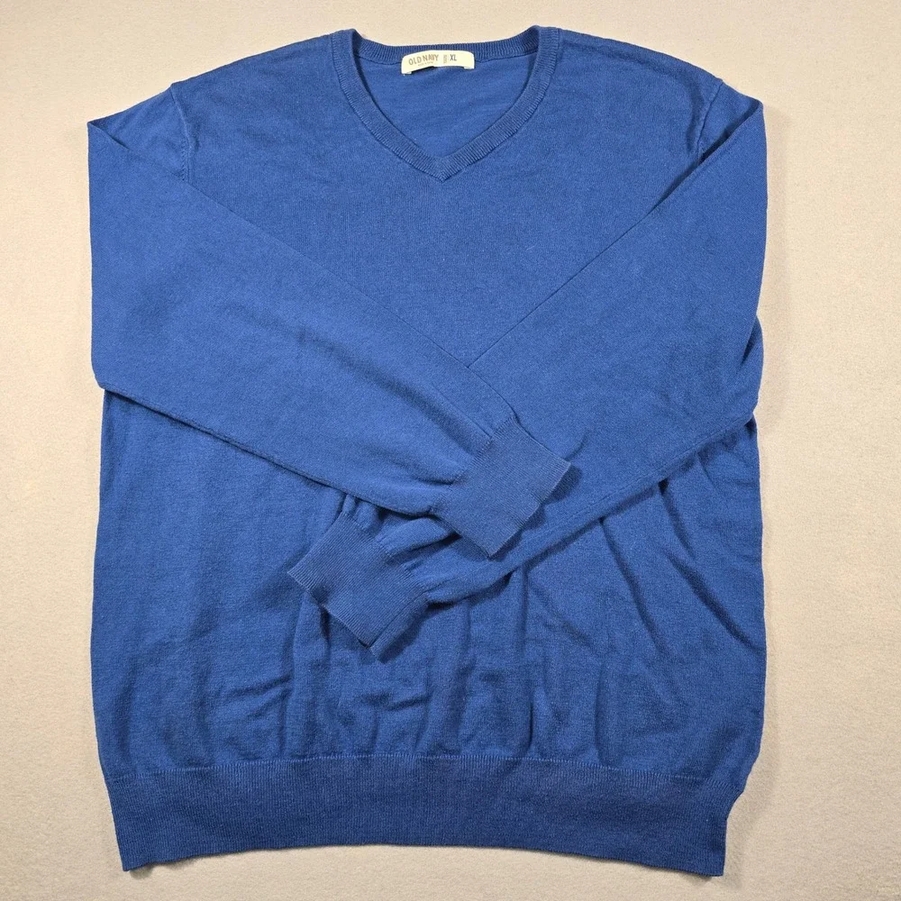 Old Navy Mens XL Blue Sweater V-Neck Solid Long‎ Sleeve Cotton Blend